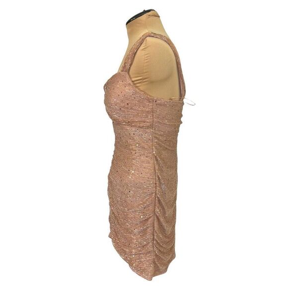 MORGAN & CO Ruched Cutout Sequin Minidress In Rose Gold Size XL NEW - Picture 7 of 15